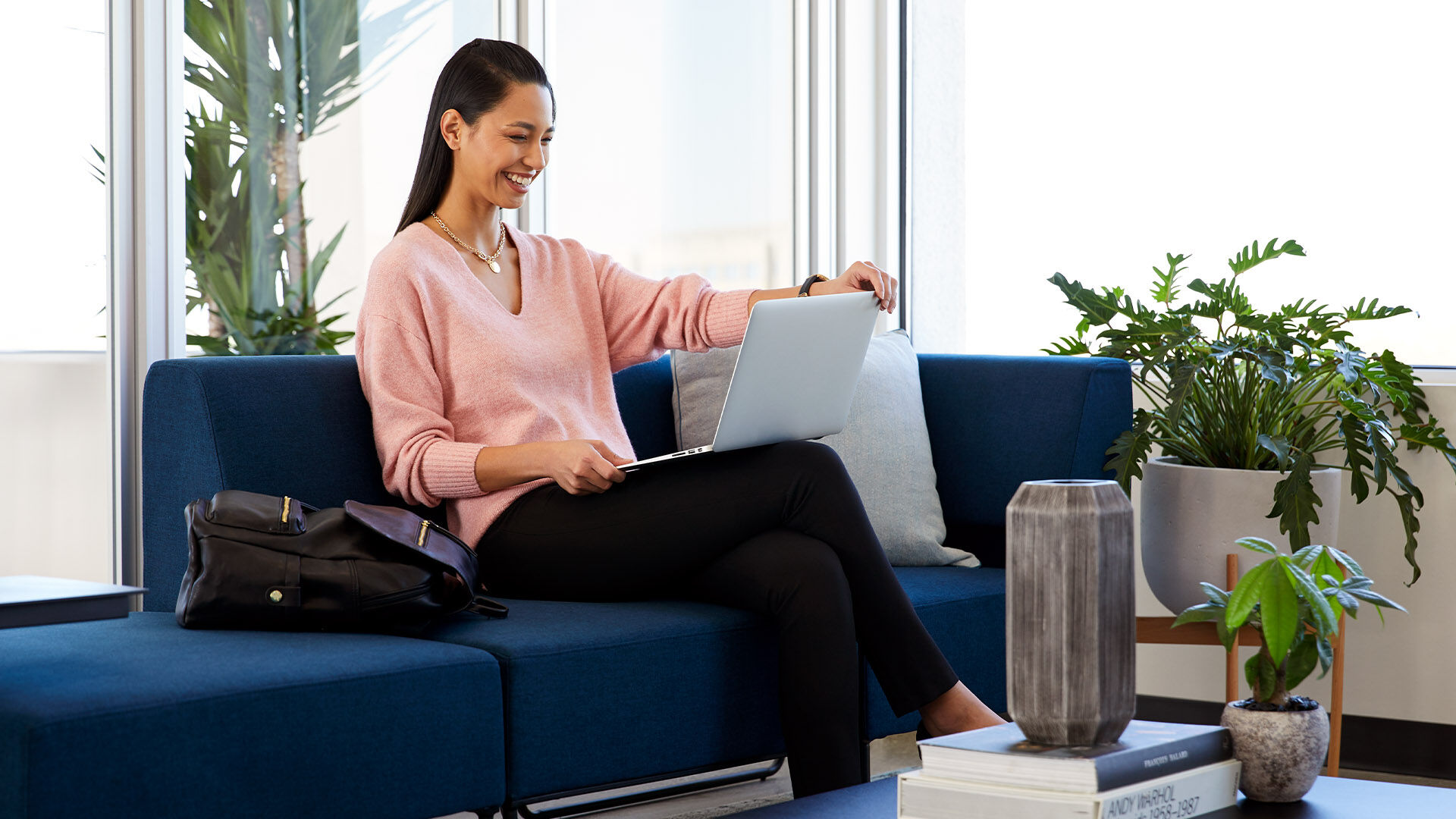 professional working in soft seating focus pod 